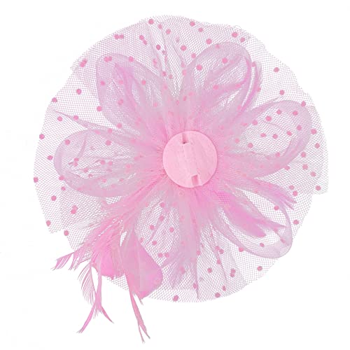 Century Star 2026 Kentucky Hat Derby Fascinator for Women Tea Party Flower Mesh Ribbons Feathers Headband Hair Clips - color: Pink