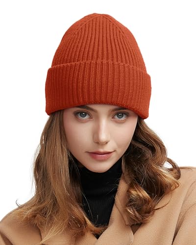 Wool Beanie for Men Women, Seamless Knit Cuffed Warm Winter Hats - color: 1pcs-orange