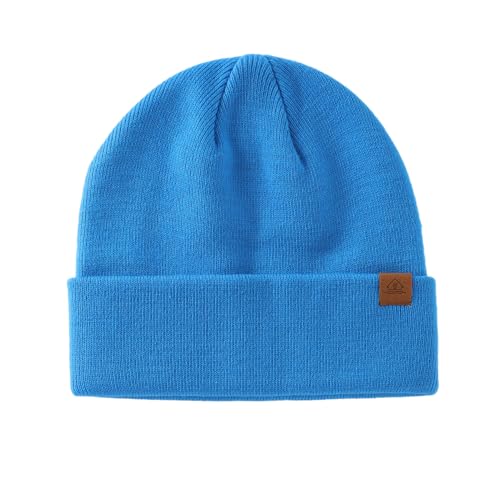 Home Prefer Mens Winter Hats Acrylic Knit Cuff Beanie Cap Warm Womens Beanie Hat - color: Sea Blue