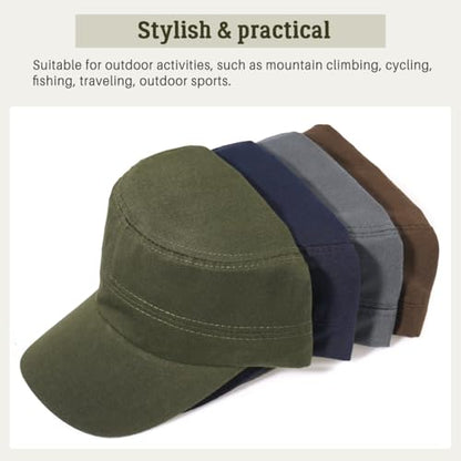 Glamorstar Unisex Cadet Army Hats 4 Pieces Military Flat Top Newsboy Cap - color: Grey+navy+amry Green+brown