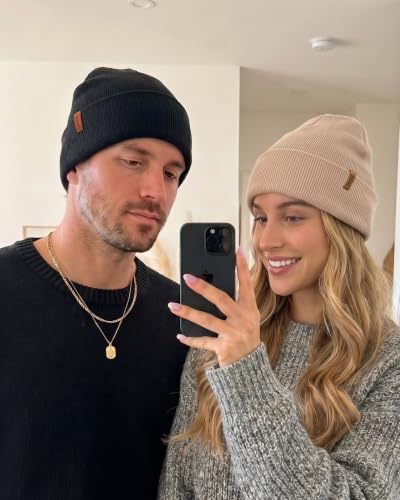 Beanie for Men Women, Winter Double Layer Warm Hat Skull Cap - color: Beige