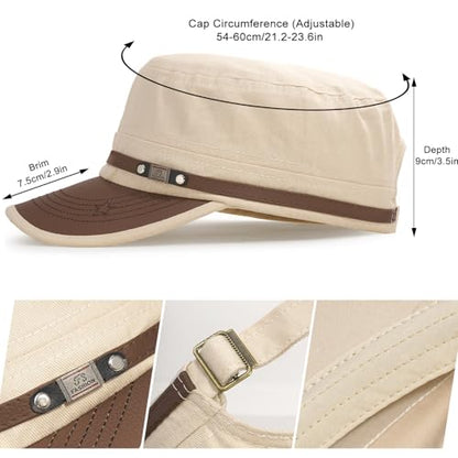 Army Cadet Cap for Men Women Military Flat Top Cap Baseball Caps - color: Star Khaki