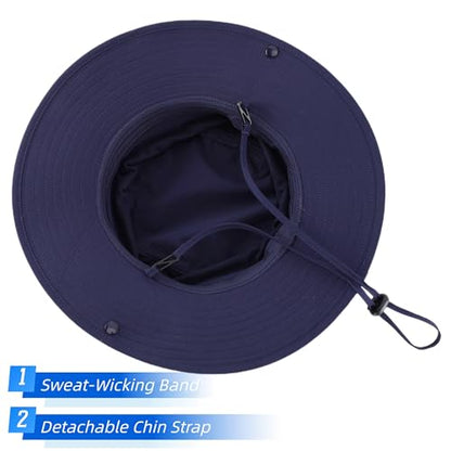 Connectyle Sun Hat for Men Women Outdoor UV Protection Safari Hat for Fishing Hiking Gardening Breathable Cowboy Hat UPF50 - color: Navy Blue
