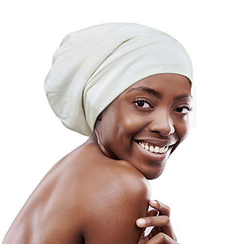 FocusCare Satin Lined Sleep Slouchy Cap Curly Girl Slap Headwear Gifts for Frizzy Hair Women - color: Off-white