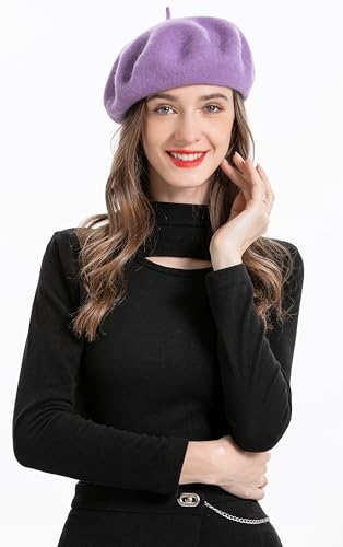 ZLYC Wool French Beret Hat Solid Color Classic Artist Cap for Women - color: Lavender