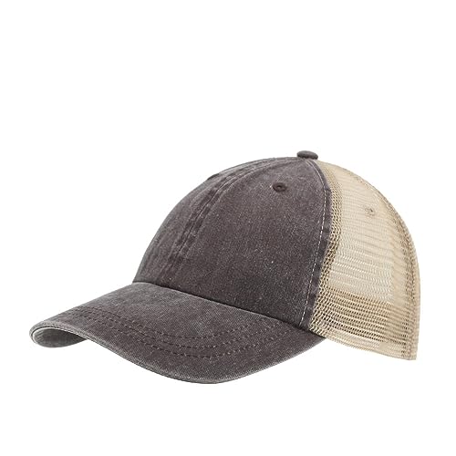 Vintage Washed Soft Mesh Cotton Adjustable Baseball Cap - color: Brown/Tan