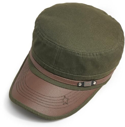 Army Cadet Cap for Men Women Military Flat Top Cap Baseball Caps - color: Star Army Green