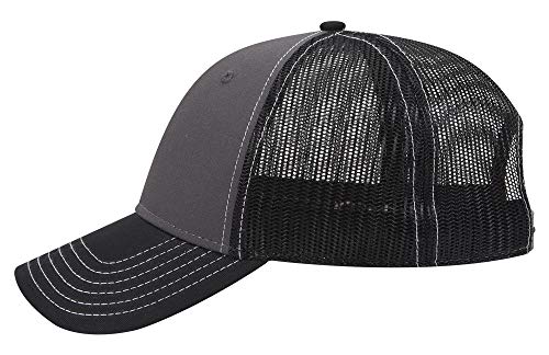 OTTO 6 Panel Low Profile Contrast Vertical Mesh Back Cap - color: Blk/Ch.gry/Blk