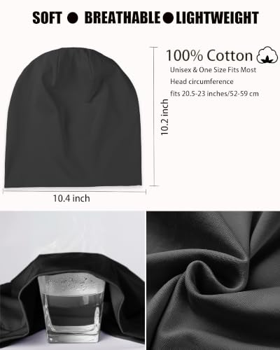 100% T-Shirt Cotton Slouchy Beanie Women Men,Lightweight Chemo Hat - color: Black(2-layer)