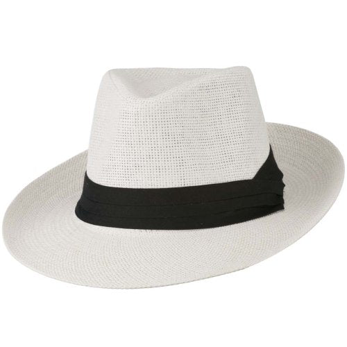 Jeanne Simmons Men's Large Brim Fedora Hat - color: White, size: Medium