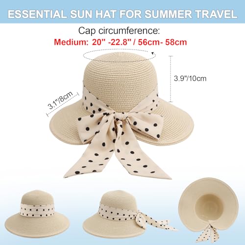 AQOKKA Women Sun Hats Straw Wide Brim Bowknot Bucket Cap Floppy Foldable Summer Beach Hats for Women Outdoor UPF 50+ - color: 1 Pack Beach : Beige With Beige Bow