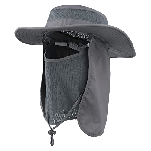 Outdoor Sun Hat UPF 50 Protection Waterproof Fishing hat Face Cover Summer Neck Flap Hat - color: Dark Gray