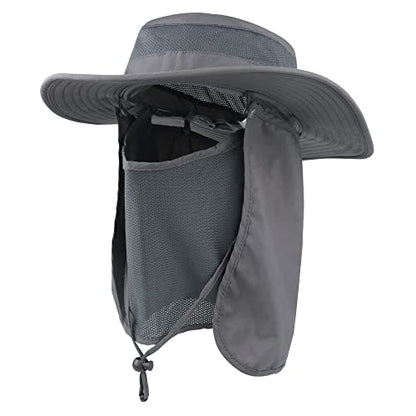 Outdoor Sun Hat UPF 50 Protection Waterproof Fishing hat Face Cover Summer Neck Flap Hat - color: Dark Gray