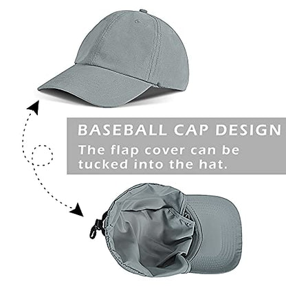 Solaris Mens Sun Hat Neck Flap 2 in 1 Foldable Waterproof UPF 50+ Baseball Cap Fishing Hiking Outdoor - color: #5 Gray