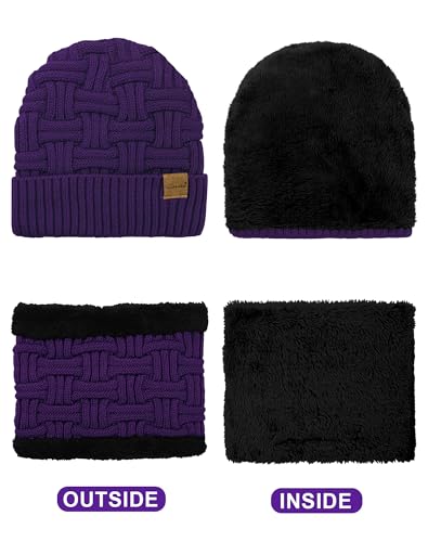 Loritta 3-Pieces Winter Hats for Women Warm Scarf Touchscreen Gloves - color: Violet