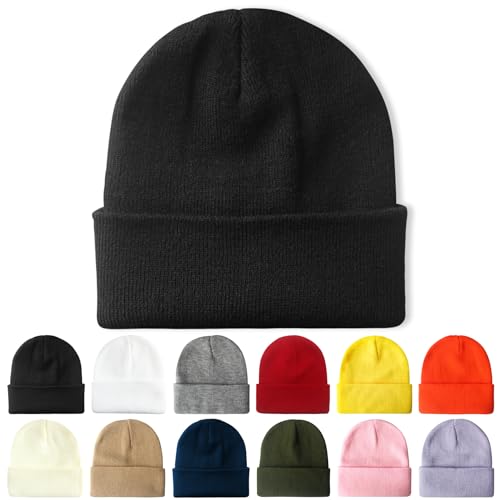 PFFY Beanie for Men Women Unisex Knit Cuffed Winter Beanies Hats Skull Cap - color: Black