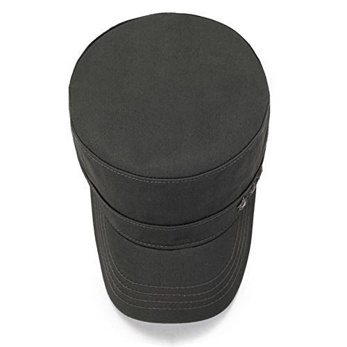 QZUnique Adjustable Flat Top Cap Solid Brim Army Cadet Style Military Hat - color: C- Army Green