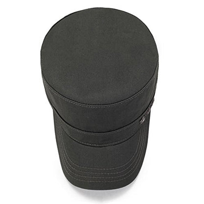 QZUnique Adjustable Flat Top Cap Solid Brim Army Cadet Style Military Hat - color: C- Army Green