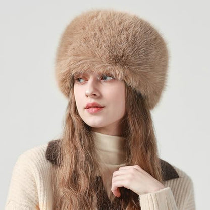 Peicees Winter Faux Fur Hat for Women Russian Style Ladies Ushanka Warm Fluffy Bucket Hat Fuzzy Furry Cap - color: Grey
