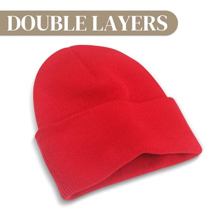 PFFY Beanie for Men Women Unisex Knit Cuffed Winter Beanies Hats Skull Cap - color: Red