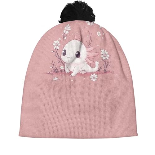 Girls Boys Winter Warm Knit Beanie Pompom Elasticity Slouchy Hat Skull Caps for Childrens - color: Cute Axolotl