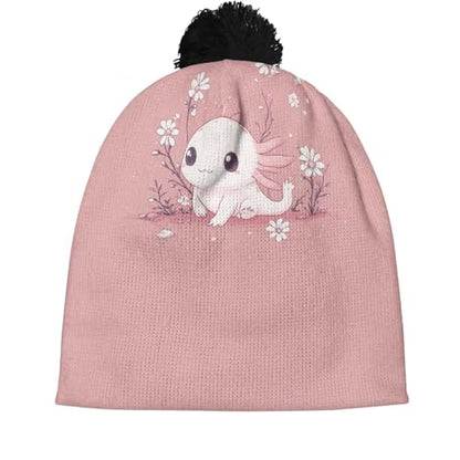 Girls Boys Winter Warm Knit Beanie Pompom Elasticity Slouchy Hat Skull Caps for Childrens - color: Cute Axolotl