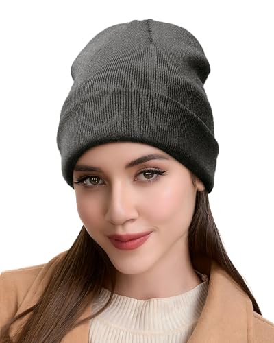 ROYBENS Satin Lined Beanie Hat for Women Men, Wool Knit Cuffed Winter Hats - color: 1pcs Dark Gray