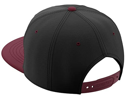 Daxton Classic Blank Snapback Flat Bill Visor Hat Cap One Size Adjustable Back - color: Black Burgundy