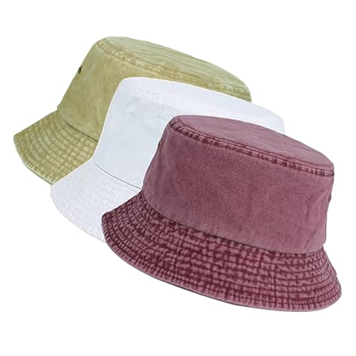 Washed Cotton Bucket Hats Packable Summer Beach Cap for Men Women - color: Ce-bh-khaki-white-red