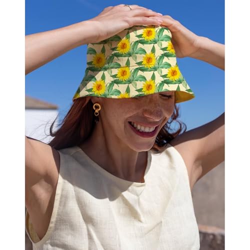 Bucket Hat for Men Women Funny Holiday Fishing Hat Cute Fisherman Cap - color: Sunflower1