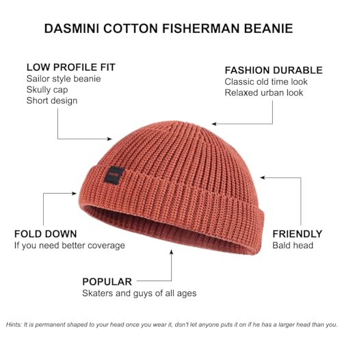 Fisherman Beanie Hats for Men Women,Knit Trawler Skull Cap,Watch Cap,Spring Fall Winter Warm Short Hats - color: (Cotton)-rust-m