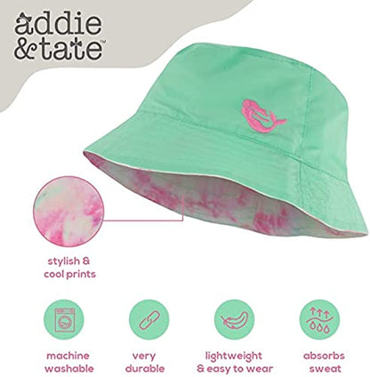 Kids Bucket Hat for Girls & Boys, Packable Fun & Cool Reversible Beach Sun Teen Toddler Bucket Hat - Ages 3-14 Years - color: Mint/Tie Dye, size: 7-14 Years