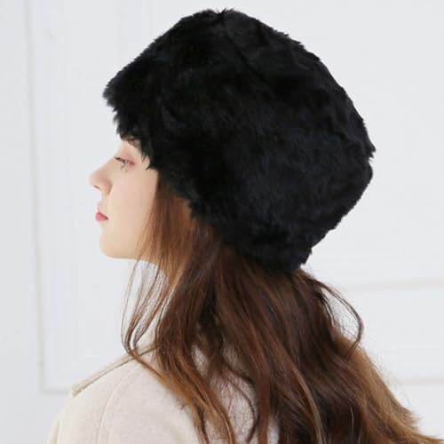 Men Winter Trapper Hat Faux Fur Russian Trooper Hat Furry Ushanka Hat Warm Dad Hat Outdoor Windproof Hunting Ski Cap - color: Black
