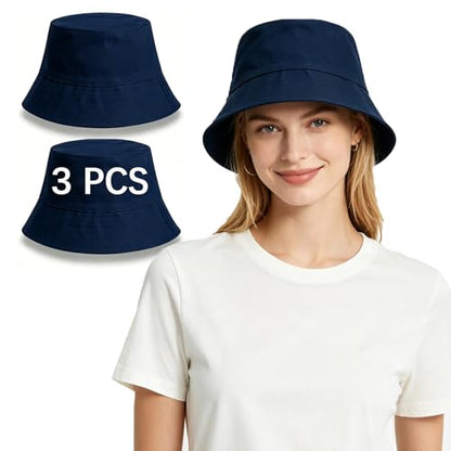 Bucket Hats Bulk Solid Color DIY Blank Hat Bucket Hats for Men, Women and Adults - color: 3pcs Navy Blue Bucket Hat