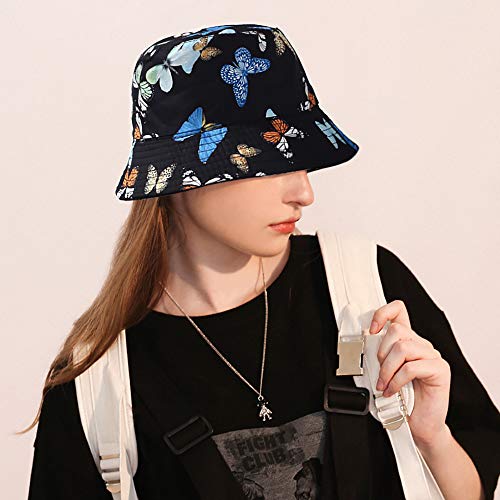 XYIYI Cute Bucket Hat Beach Fisherman Hats for Women, Reversible Double-Side-Wear - color: Butterfly