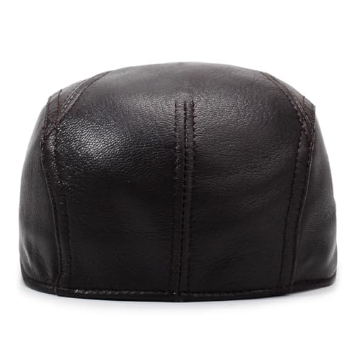 Men's Lambskin Leather Newsboy Flat Cap Gatsby Ivy Cap Driving Hat - color: Brown