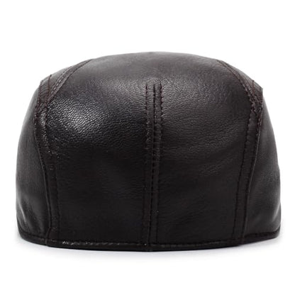 Men's Lambskin Leather Newsboy Flat Cap Gatsby Ivy Cap Driving Hat - color: Brown