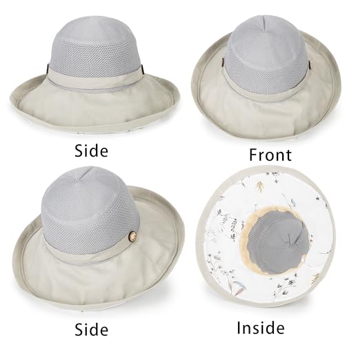 Women's-Mesh-Sun-Hats Beach Bucket Caps Outdoor-UV-Protection Foldable-Hat - color: Gray