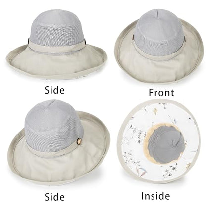 Women's-Mesh-Sun-Hats Beach Bucket Caps Outdoor-UV-Protection Foldable-Hat - color: Gray