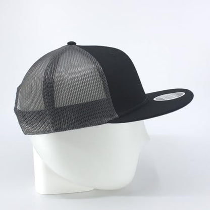 Plain Cotton Twill Flat Brim Mesh Adjustable Snapback Trucker Baseball Cap - color: Black
