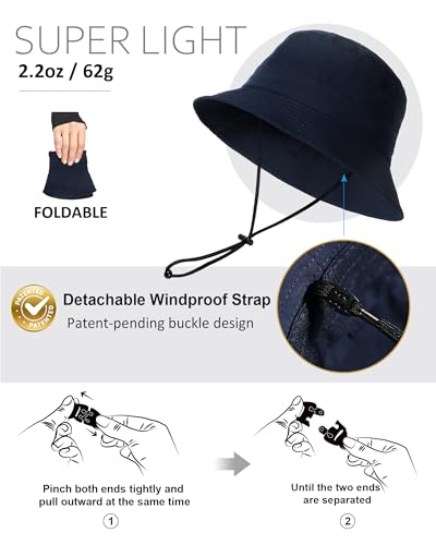 Water-Resistant Bucket Hat for Women Men Rain Hat UPF 50+ Boonie Sun Hat - color: Navy Blue