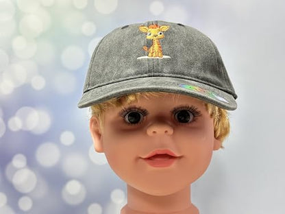 Adjustable Embroidery Animal Baseball Hat for Kid Toddler Child - color: Standing Giraffe (Washed Black)
