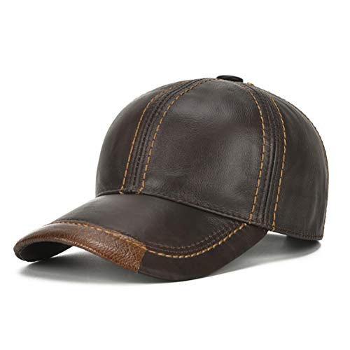 Gudessly Adjustable Men's Genuine Cowhide Leather Baseball Cap for Fall Winter Outdoor Sports Hat - color: A-coffee