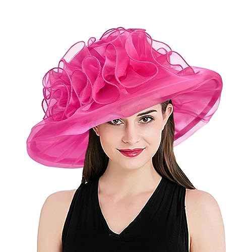 2026 Derby Hats for Women Ladies, Classy Organza Sun Hat, Church Tea Party Wedding Kentucky Fascinator Hat - color: 2a-4541-rose Red