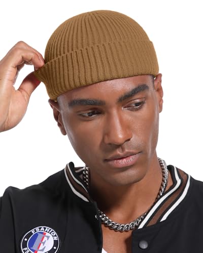 Short Fisherman Beanie for Men Women Wool Knit Cuff Winter Hats - color: 1pcs-light Coffee