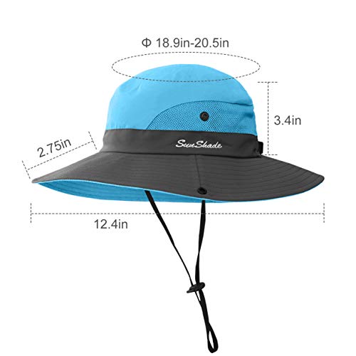 LCZTN Kids Ponytail Sun Hat Wide Brim UV Protection for Girls Beach Bucket Cap - color: Sky Blue, size: Medium