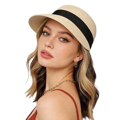 Wildarms Womens Packable Straw Visor Sun Beach Cap - color: Beige