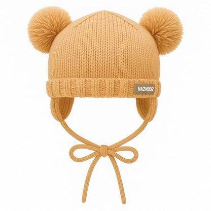 Knitted Colorful Double Pom-Pom Baby Hat and Mittens Set|Warm Winter Newborn Essentials for Boys and Girls 0-6 Months - color: Pink