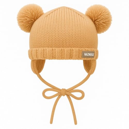 Knitted Colorful Double Pom-Pom Baby Hat and Mittens Set|Warm Winter Newborn Essentials for Boys and Girls 0-6 Months - color: Pink