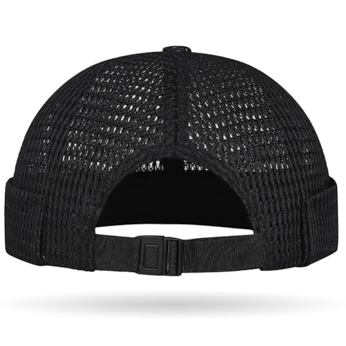 Mens Mesh Brimless Cap with No Brim, Summer Docker Cap Beanie Hat Flip Sailor Skullcap Breathable - color: Black